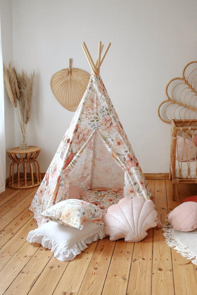 “Flower power” Teepee Tent and Round Mat Set