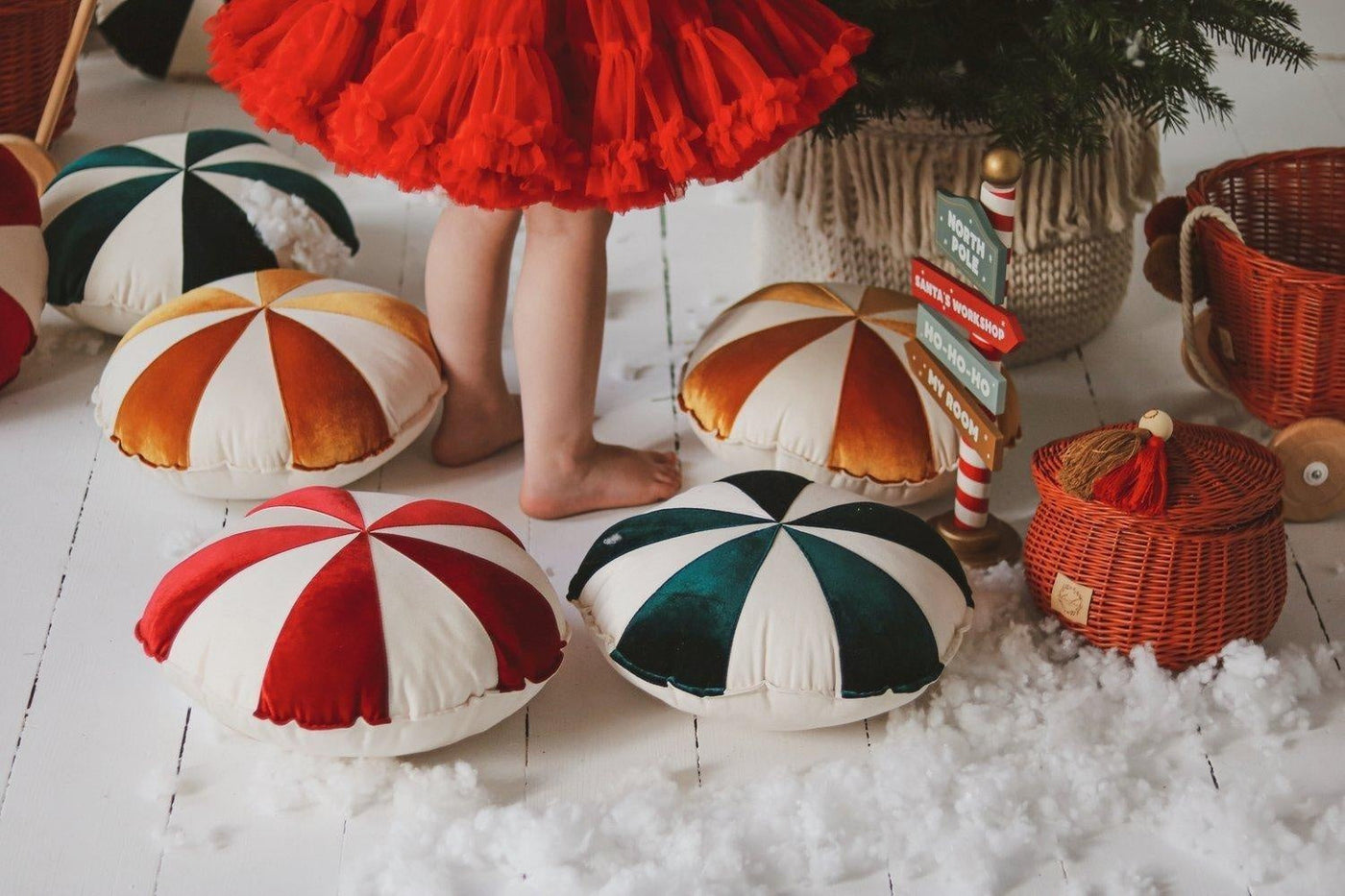 “Green Circus” Round Patchwork Pillow