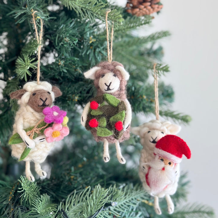 Holly-Wreath Holding Sheep Ornament