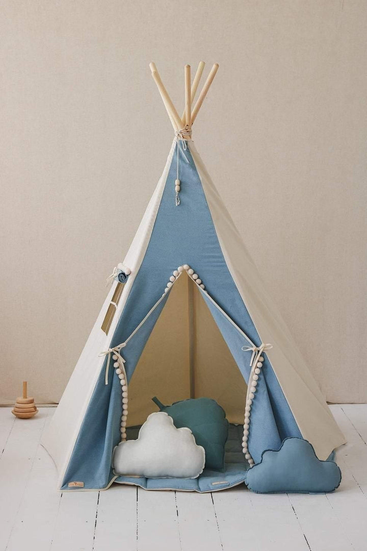 “Jeans” Teepee with Pompoms and Round Mat Set