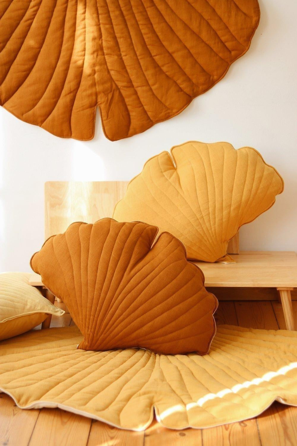 Linen “Mango” Ginkgo Leaf Pillow