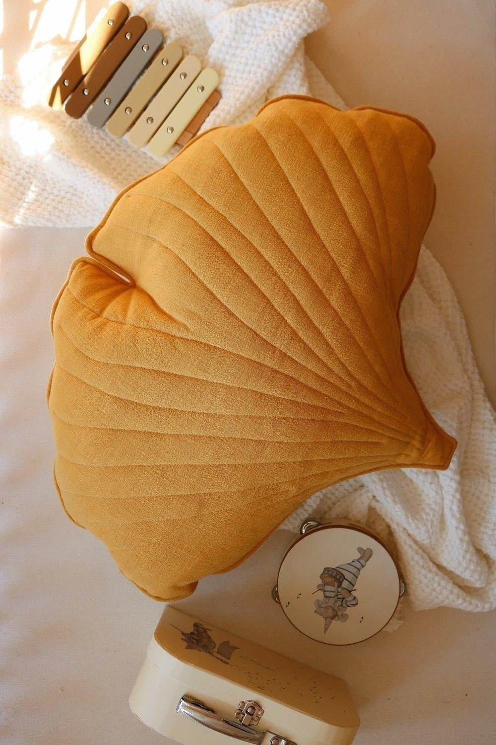 Linen “Mango” Ginkgo Leaf Pillow