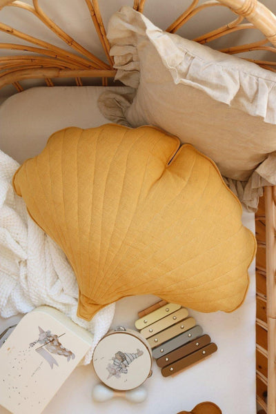 Linen “Mango” Ginkgo Leaf Pillow