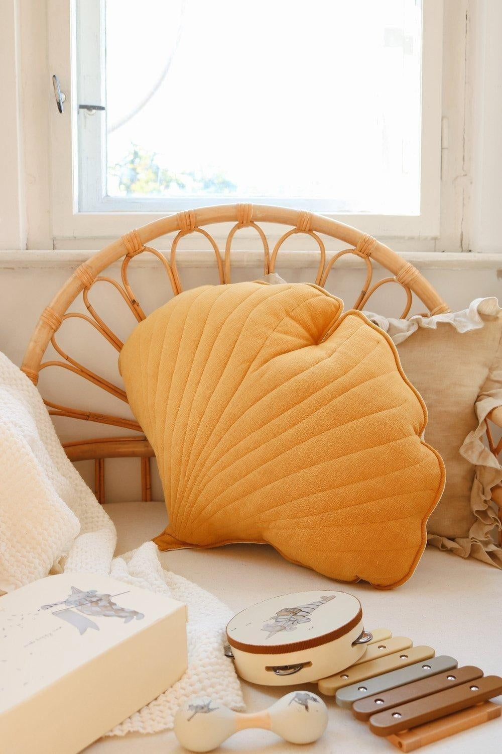 Linen “Mango” Ginkgo Leaf Pillow