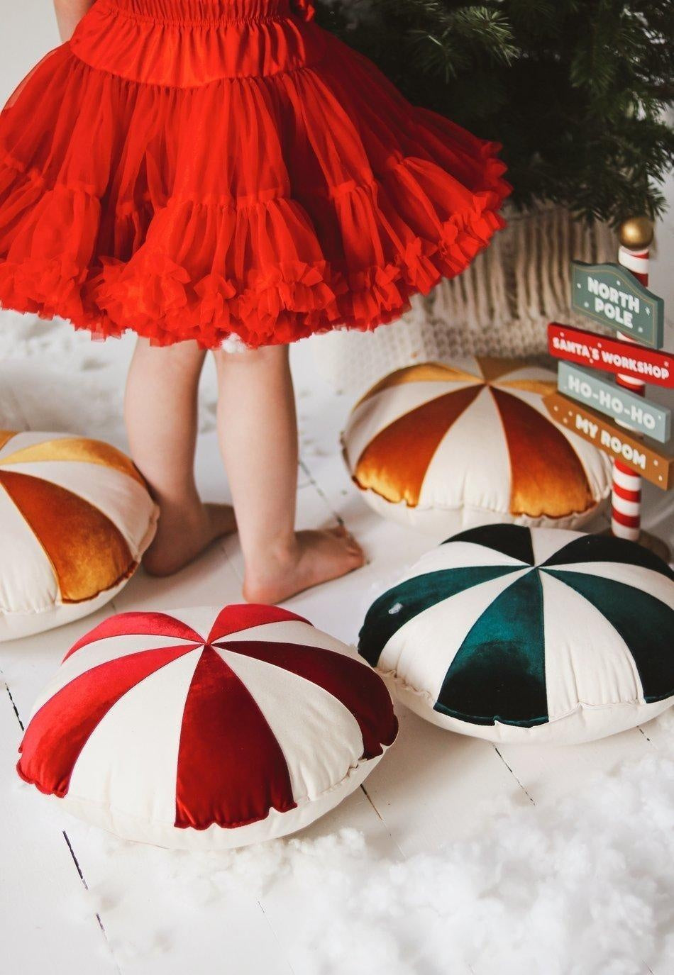 “Red Circus” Round Patchwork Pillow