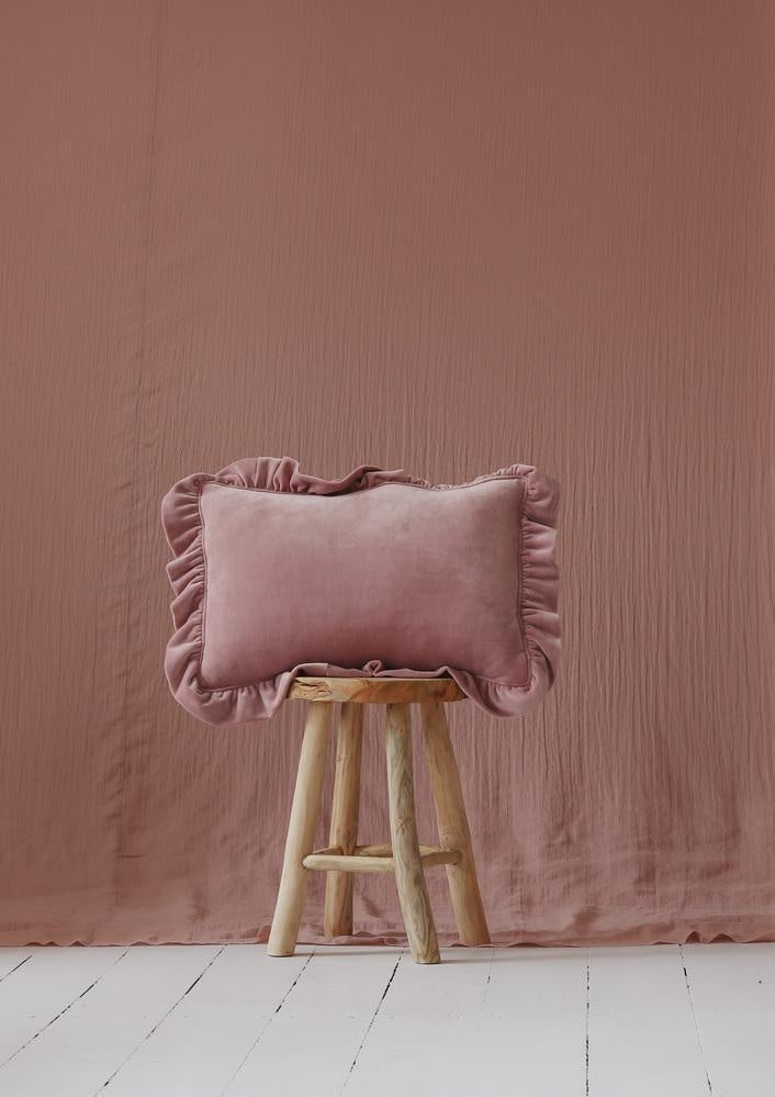 “Light Pink” Soft Velvet Pillow with Frill