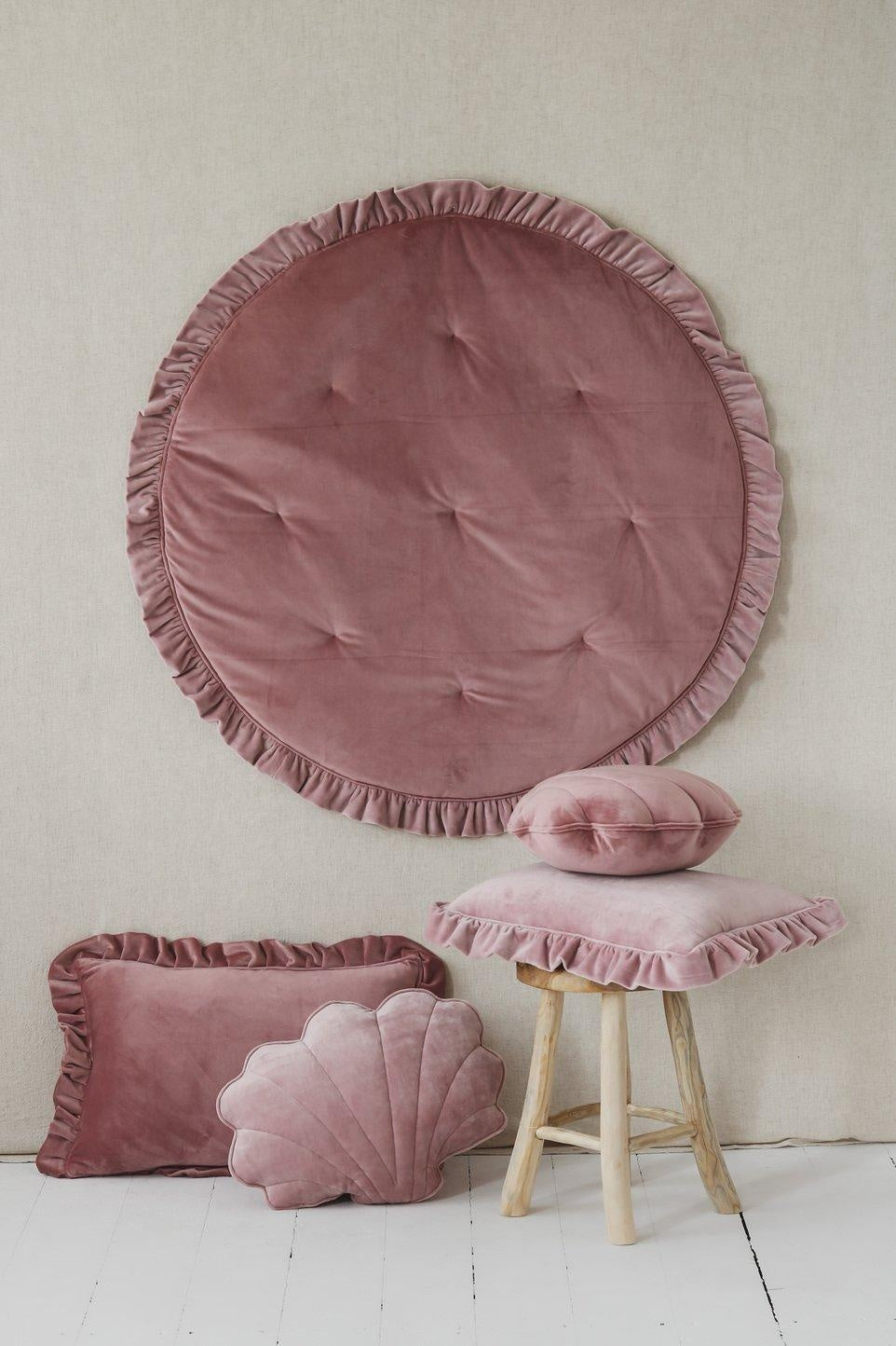 “Light Pink” Soft Velvet Pillow with Frill