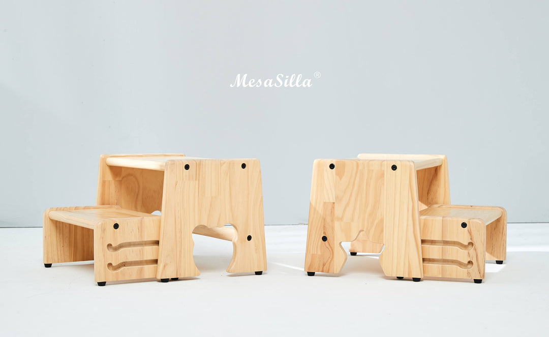 Mesasilla 2 Step Stool - Lightweight &amp; Sturdy with Anti-Slip, Animal-Shaped Cutouts - Solid Wood Construction