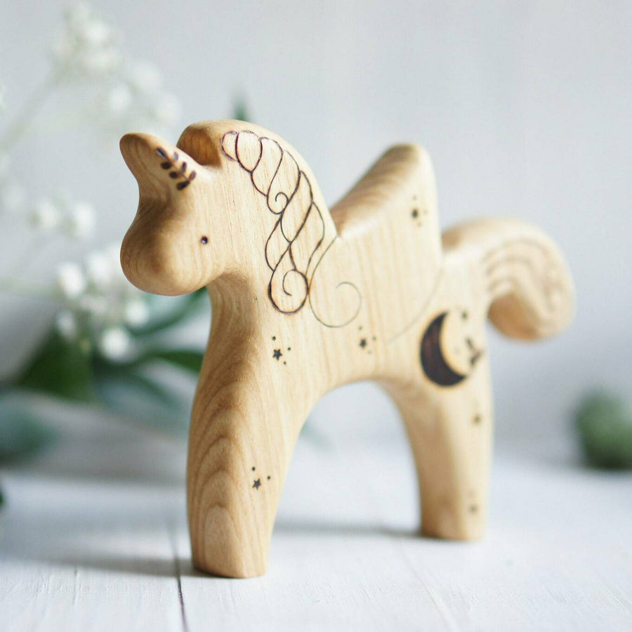 Wooden Unicorn with Wings