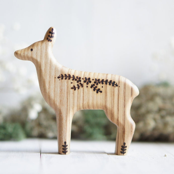 Wooden Deer, a natural wood animal toy by Tiny Fox Hole, cut and finished by hand from solid wood