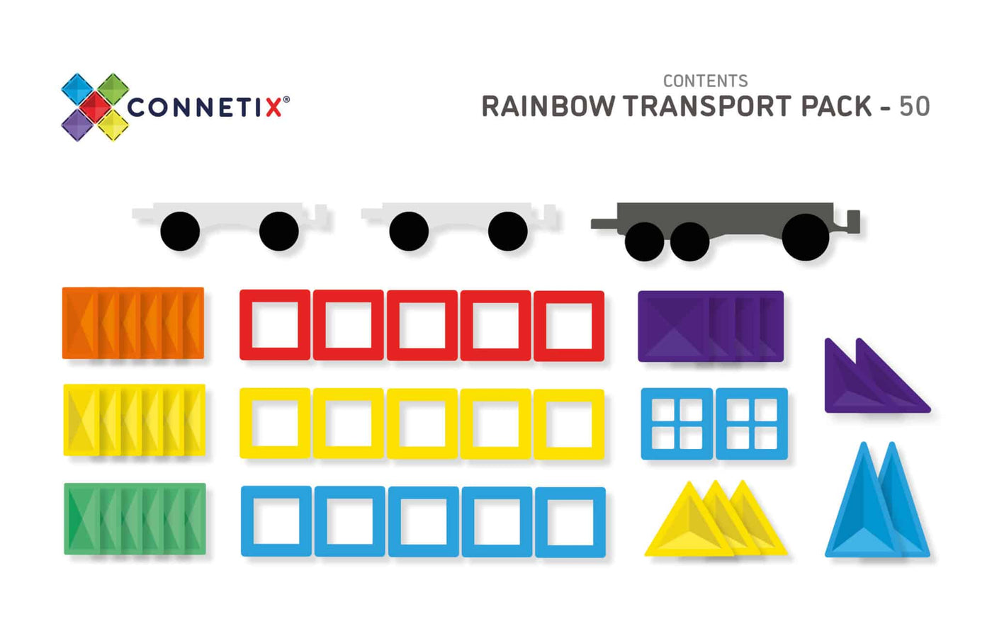 Connetix Tiles 50 Piece Rainbow Transport Pack