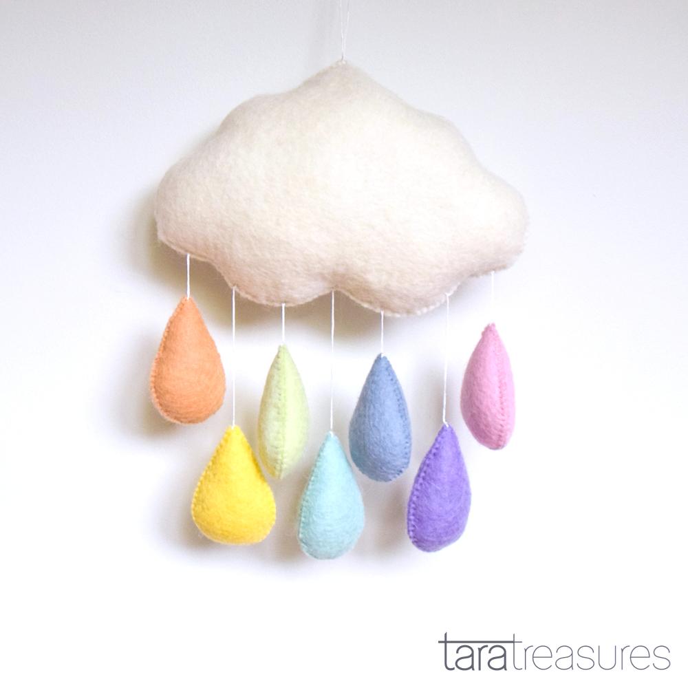 Cloud Nursery Mobile - Large Pastel Raindrops