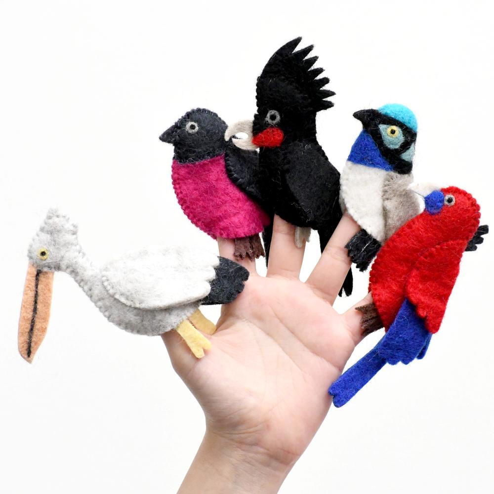 Colorful Australian Birds, Finger Puppet Set of 5