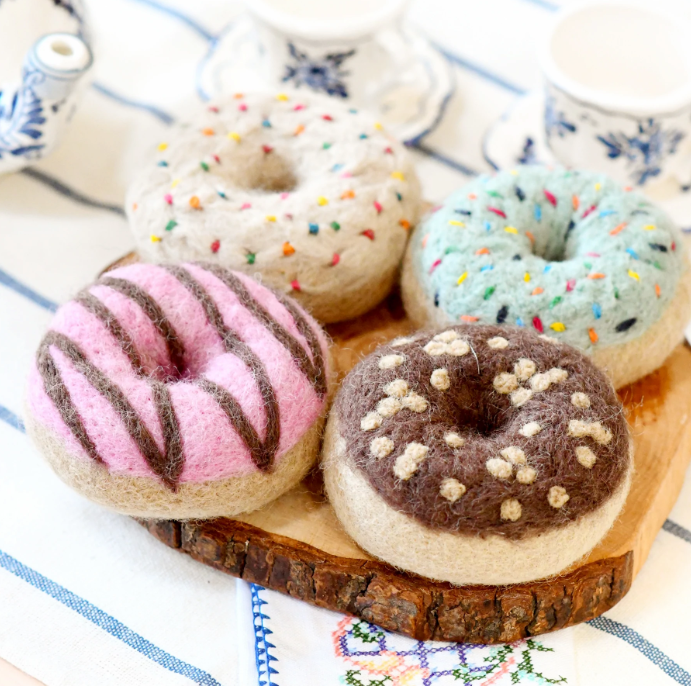 Felt Donut with Blue Vanilla Frosting and Rainbow Sprinkles