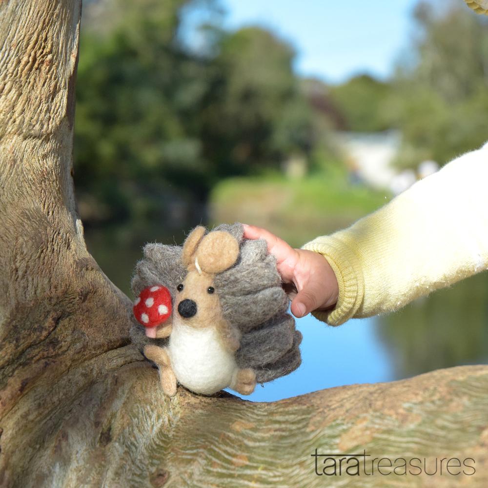 Felt Hedgehog with Mushroom