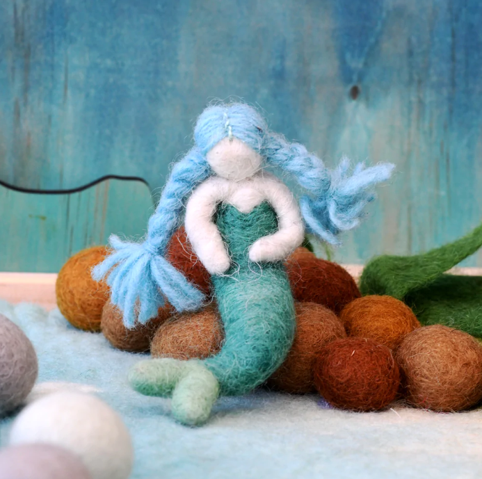 Felt Waldorf Coral Mermaid, Turquoise Tail