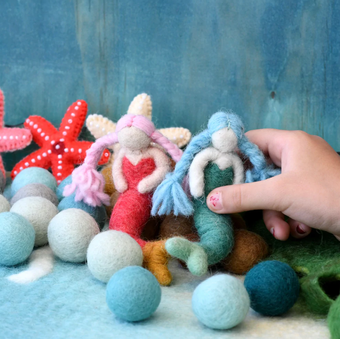 Felt Waldorf Coral Mermaid, Turquoise Tail