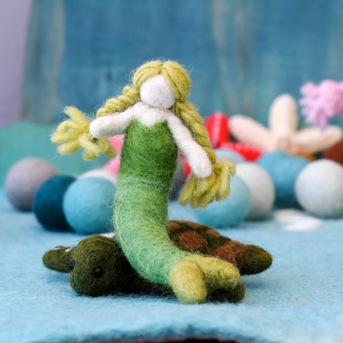 Felt Waldorf Mermaid, Green Hair