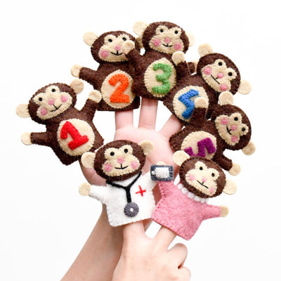 Pre-Order Five Little Monkeys, Finger Puppet Set of 7 (Ships in late February)