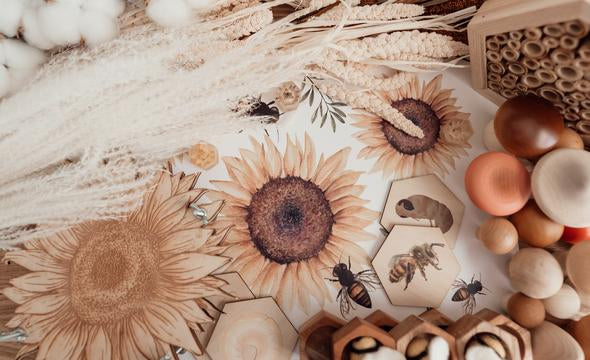 Sale Floral &amp; Fern Sunflower and Bees Print