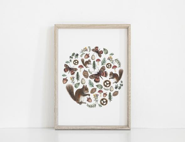 Sale Floral &amp; Fern Woodland Circle Print