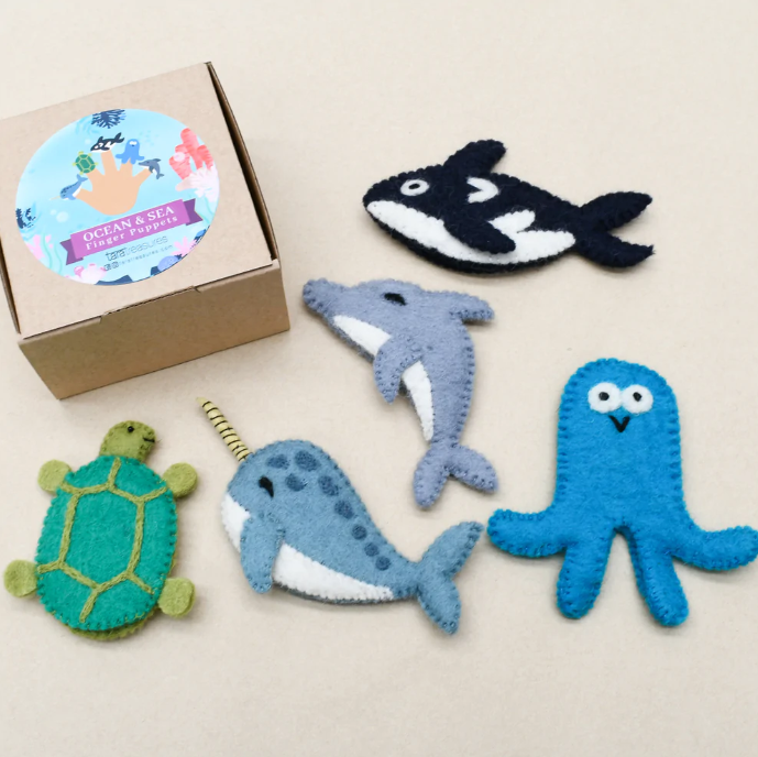 Ocean and Sea Creatures, Finger Puppet Set of 5, Style 2