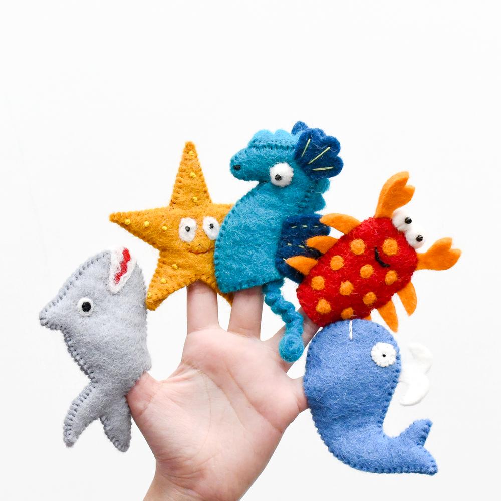 Ocean and Sea Creatures, Finger Puppet Set of 5, Style 1