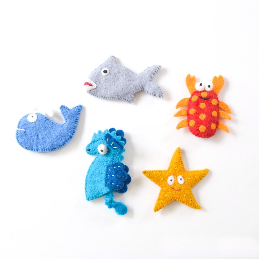Ocean and Sea Creatures, Finger Puppet Set of 5, Style 1