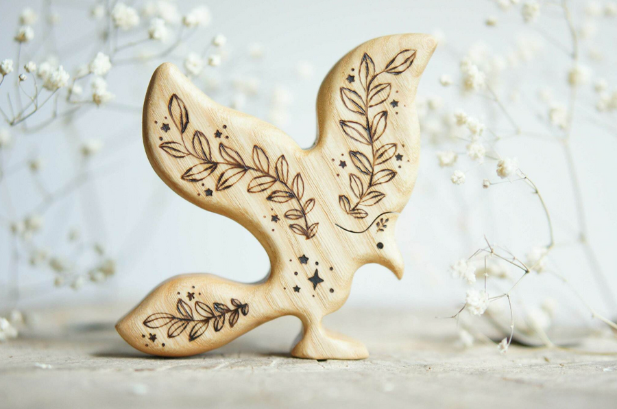 Wooden Phoenix, a hand-carved wooden toy by Tiny Fox Hole.