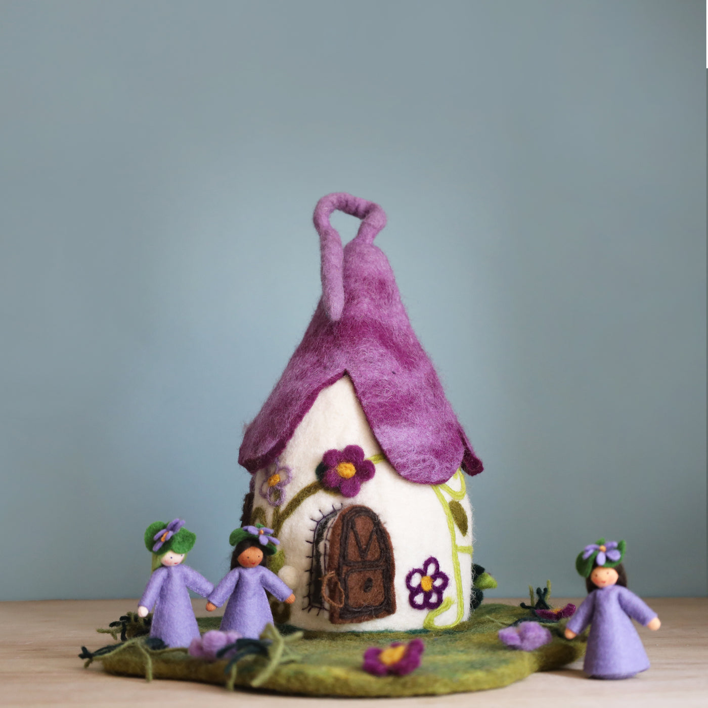 Sale Purple Flower Fairy House and Mat