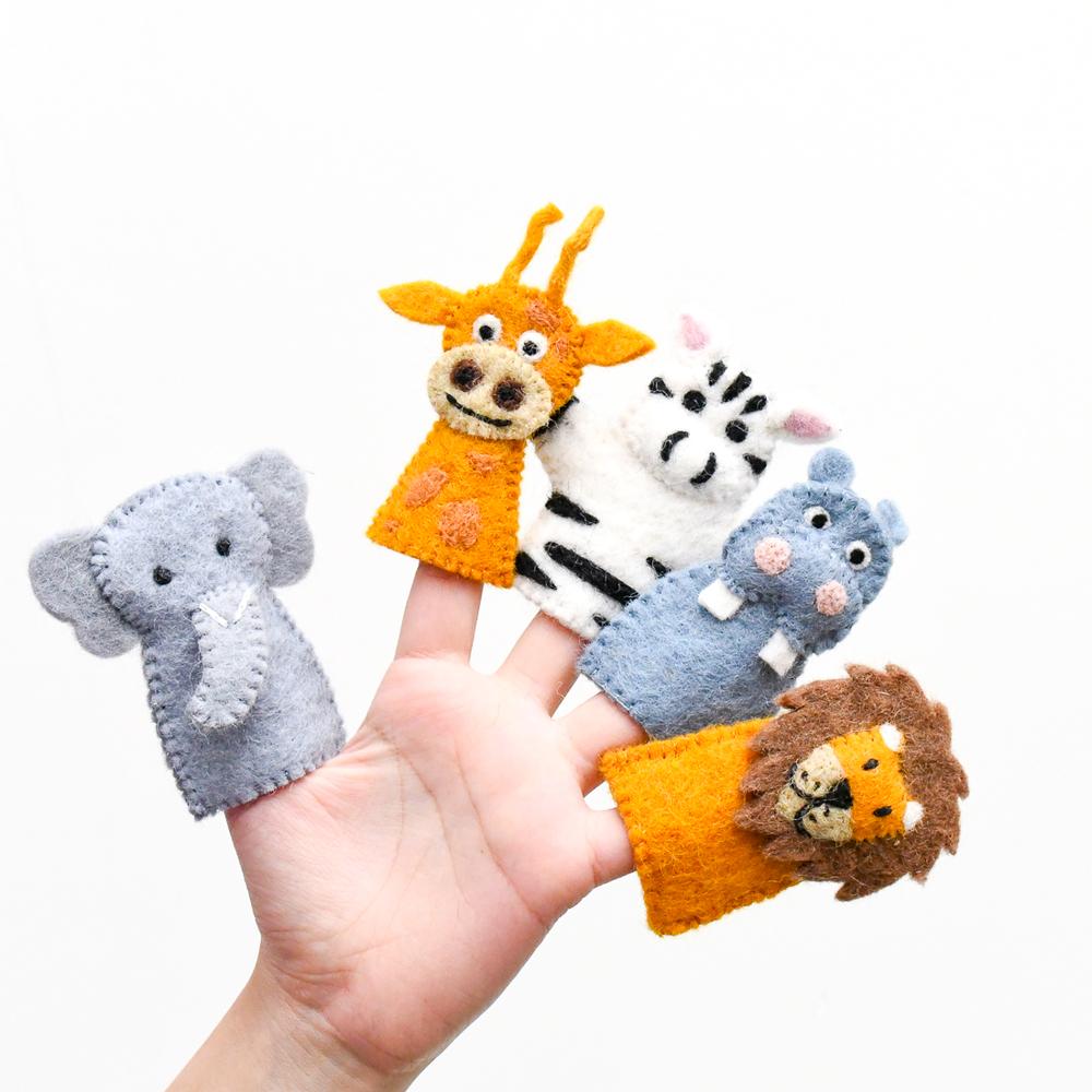 Safari Animals, Finger Puppet Set of 5