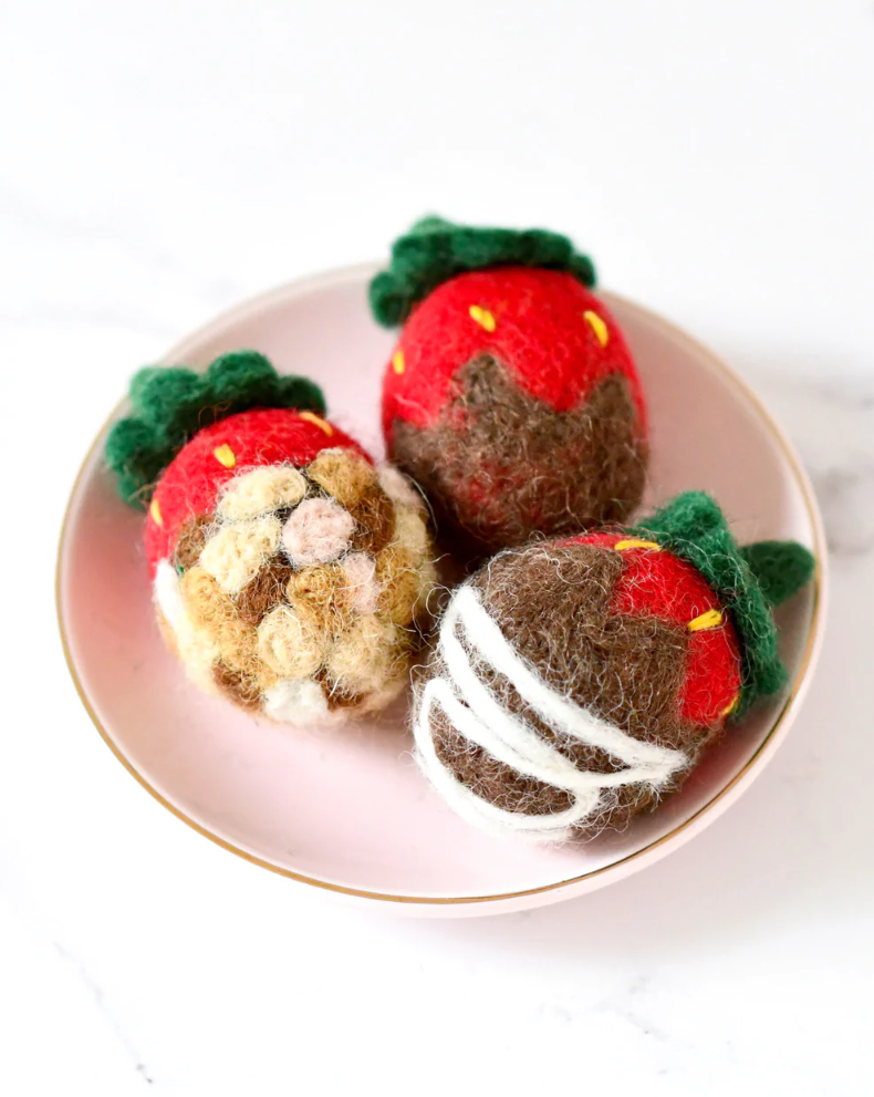 Felt Chocolate-Dipped Strawberries (Set of 3)