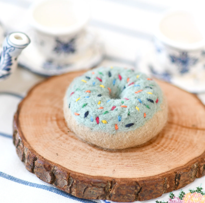 Felt Donut with Blue Vanilla Frosting and Rainbow Sprinkles