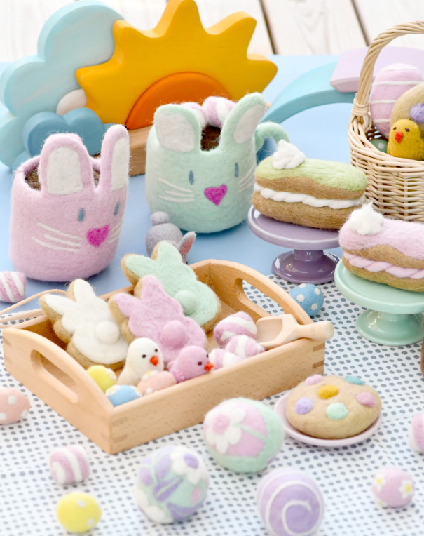 Sale Felt Bunny Hot Chocolate Mug with Marshmallows, Mint Green Cup