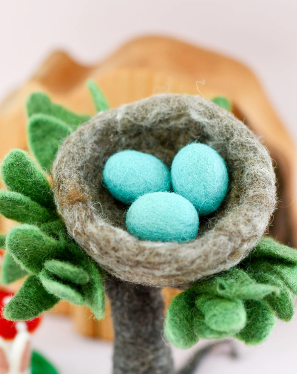 Felt Nest with 3 Blue Robin Eggs