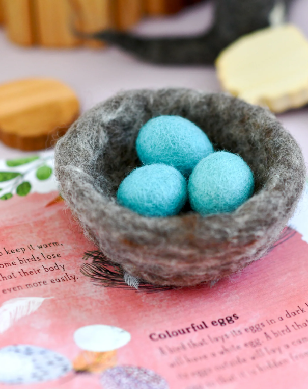 Felt Nest with 3 Blue Robin Eggs