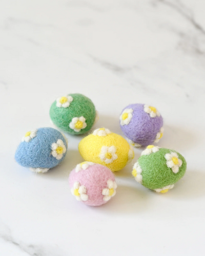 Pre-Order Felt Pastel Eggs with Flowers, Set of 6 (Ships in late January)