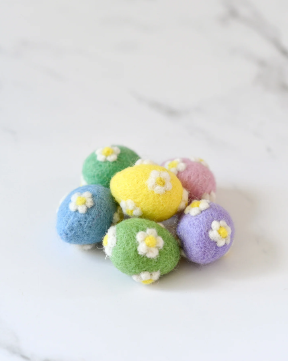 Sale Felt Pastel Eggs with Flowers, Set of 6