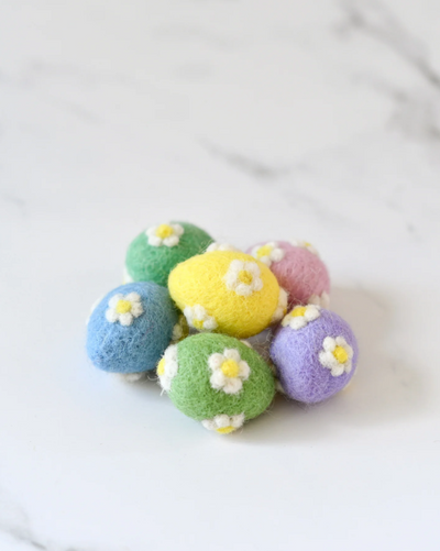 Pre-Order Felt Pastel Eggs with Flowers, Set of 6 (Ships in late January)