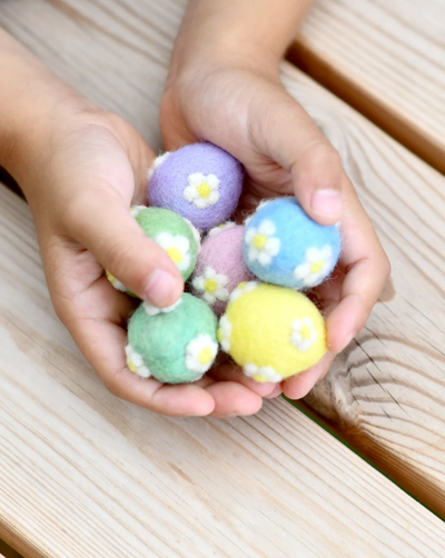 Pre-Order Felt Pastel Eggs with Flowers, Set of 6 (Ships in late January)