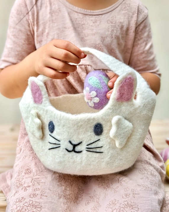 Sale Felt Easter Egg Hunt Basket, White Bunny
