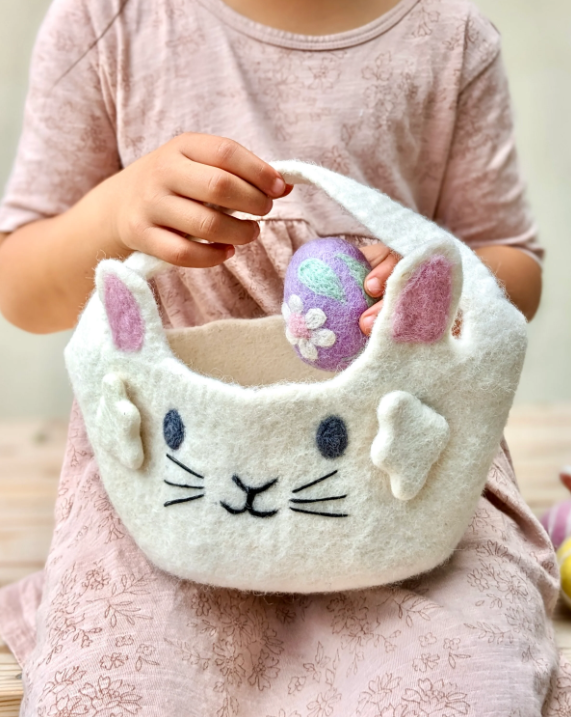 Felt Easter Egg Hunt Basket, White Bunny